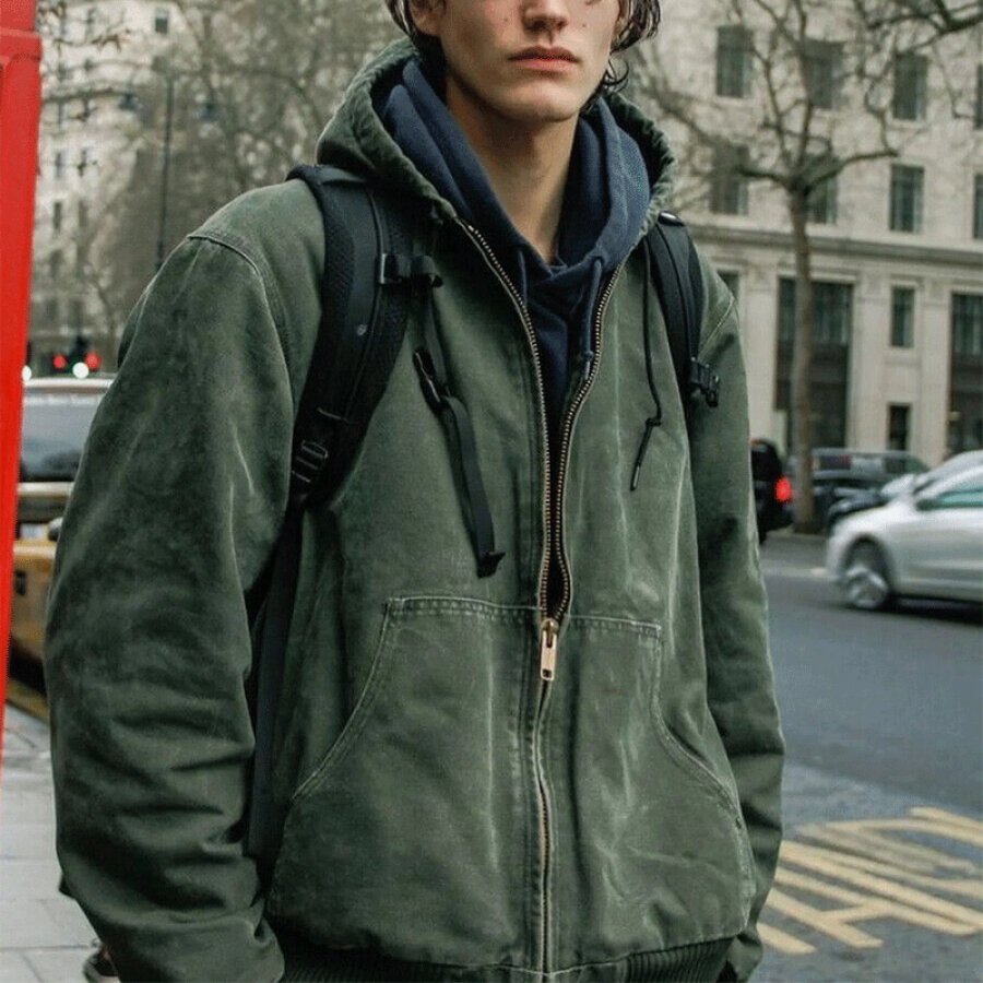 

Wash Vintage Pocket Hooded Jacket