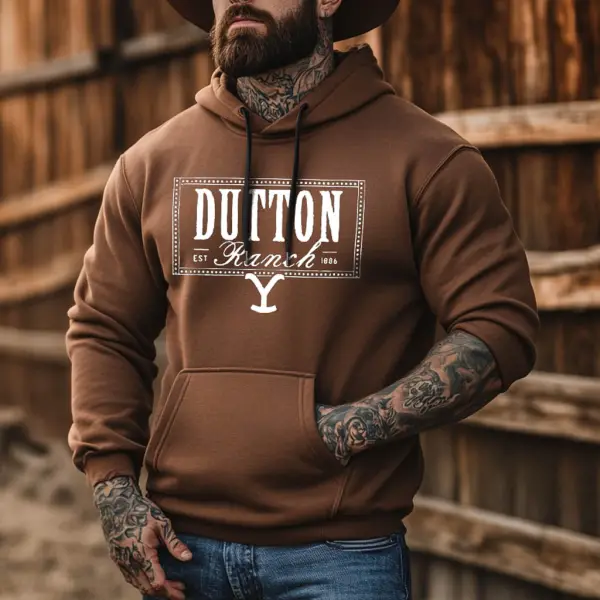 Men's Vintage Yellowstone Western Cowboy Pocket Long Sleeve Casual Hoodie - Nicheten.com 