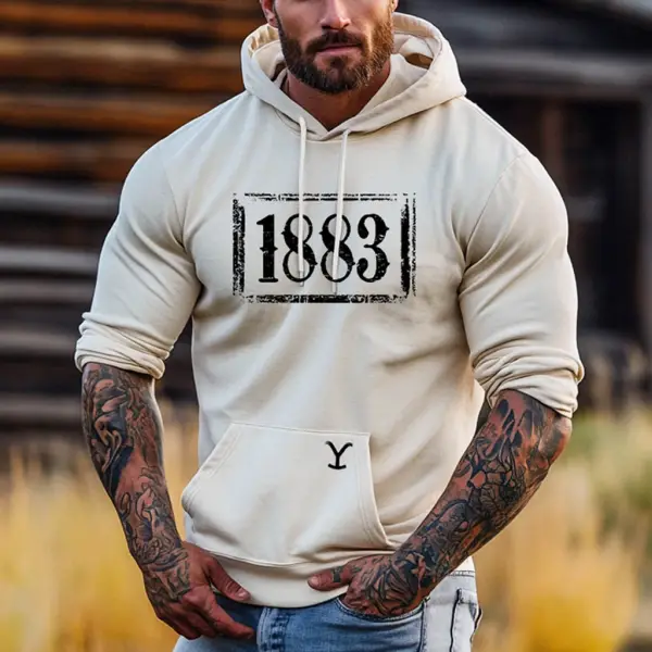 Men's Vintage Yellowstone 1883 Western Cowboy Pocket Long Sleeve Casual Hoodie - Wayrates.com 