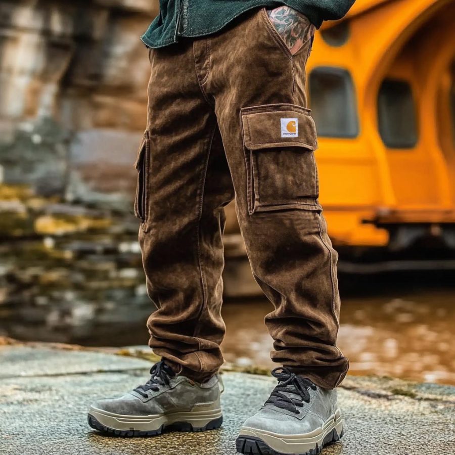 

Men's Vintage Suede Outdoor Multi-pocket Cargo Pants Trousers