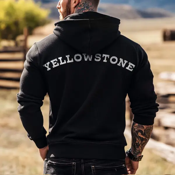 Men's Vintage Yellowstone Western Cowboy Pocket Long Sleeve Casual Hoodie - Dozenlive.com 