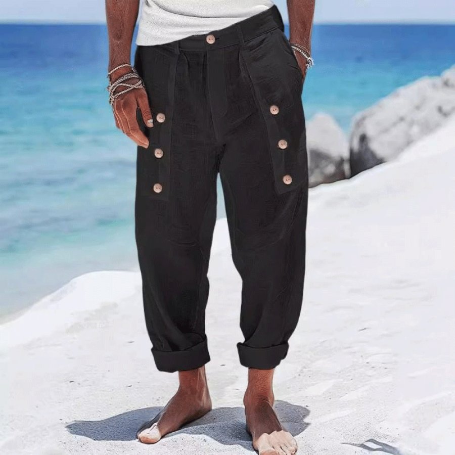 

Men's Vintage Vacation Beach Button Pocket Cutting Design Cargo Pants