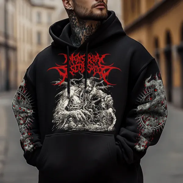 Halloween Gothic Evil Blood Oversize Large Pattern Vintage Hoodie - Wayrates.com 