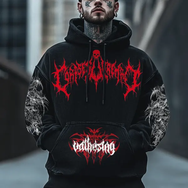 Halloween Gothic Evil Blood Oversize Large Pattern Vintage Hoodie - Wayrates.com 