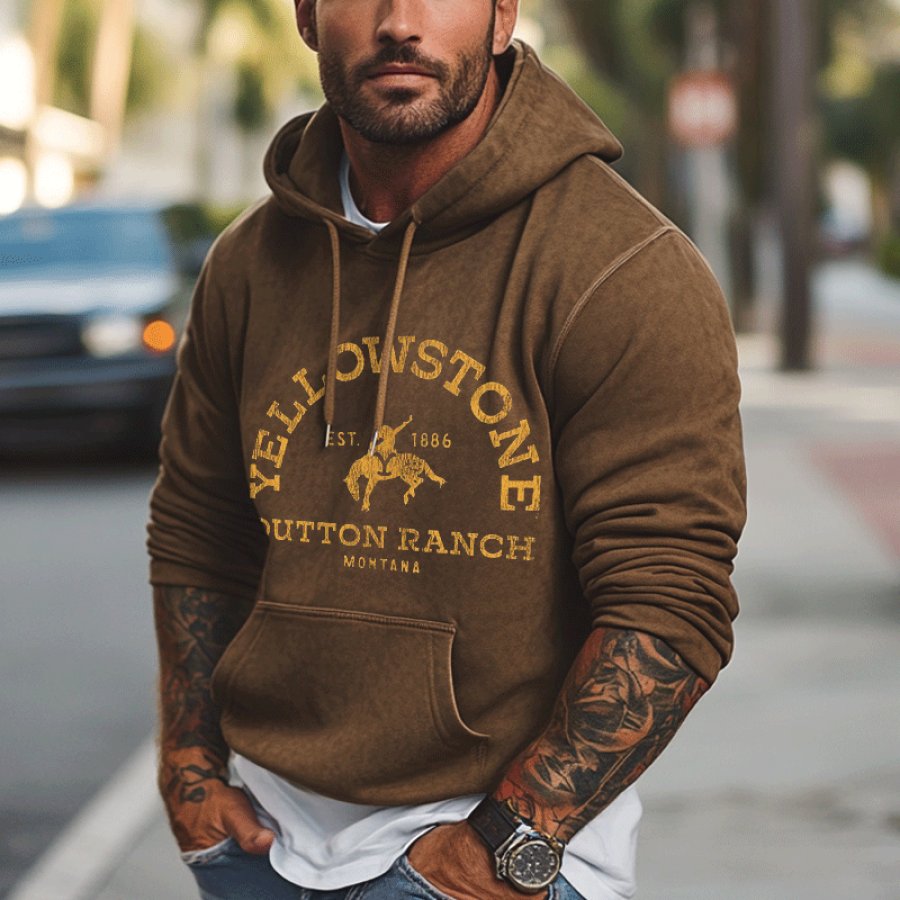 

Men's Yellowstone Suede Velvet Vintage Wash Pocket Hoodies