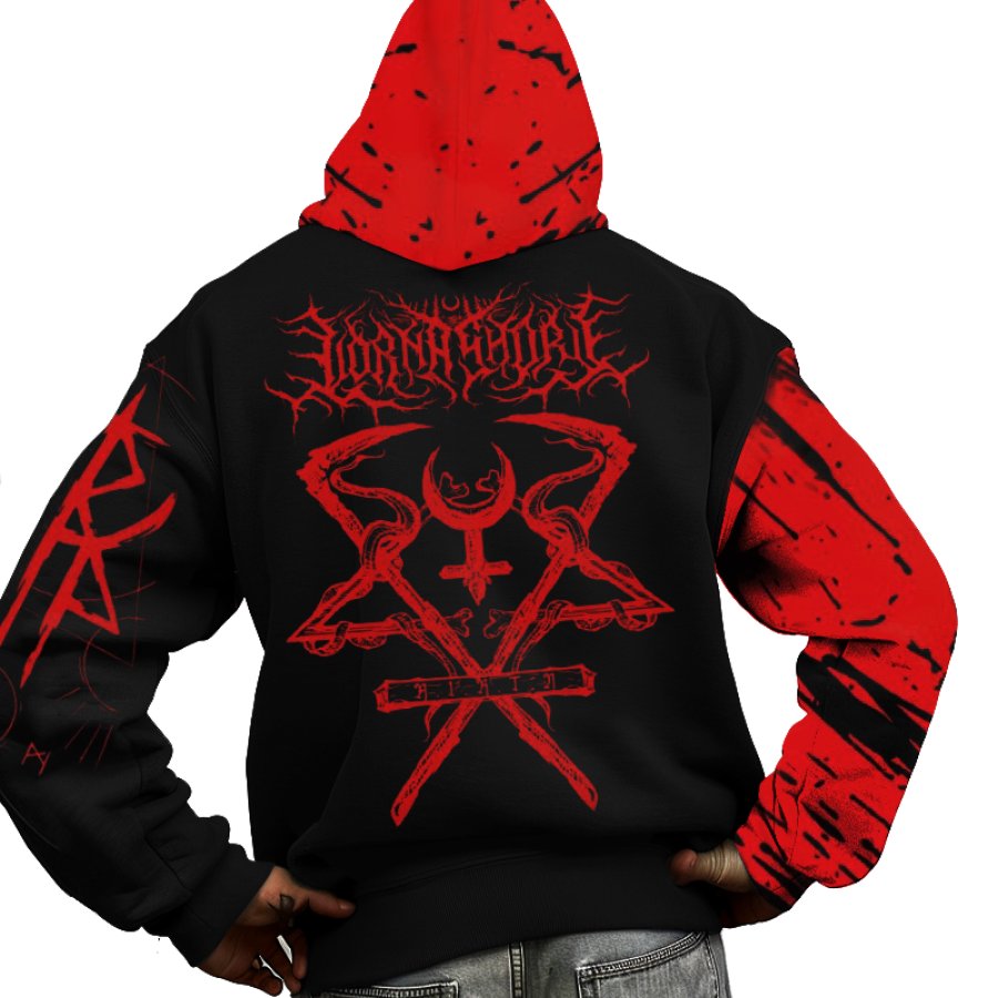 

Halloween Men's Skull Blood Swords Print Hoodie