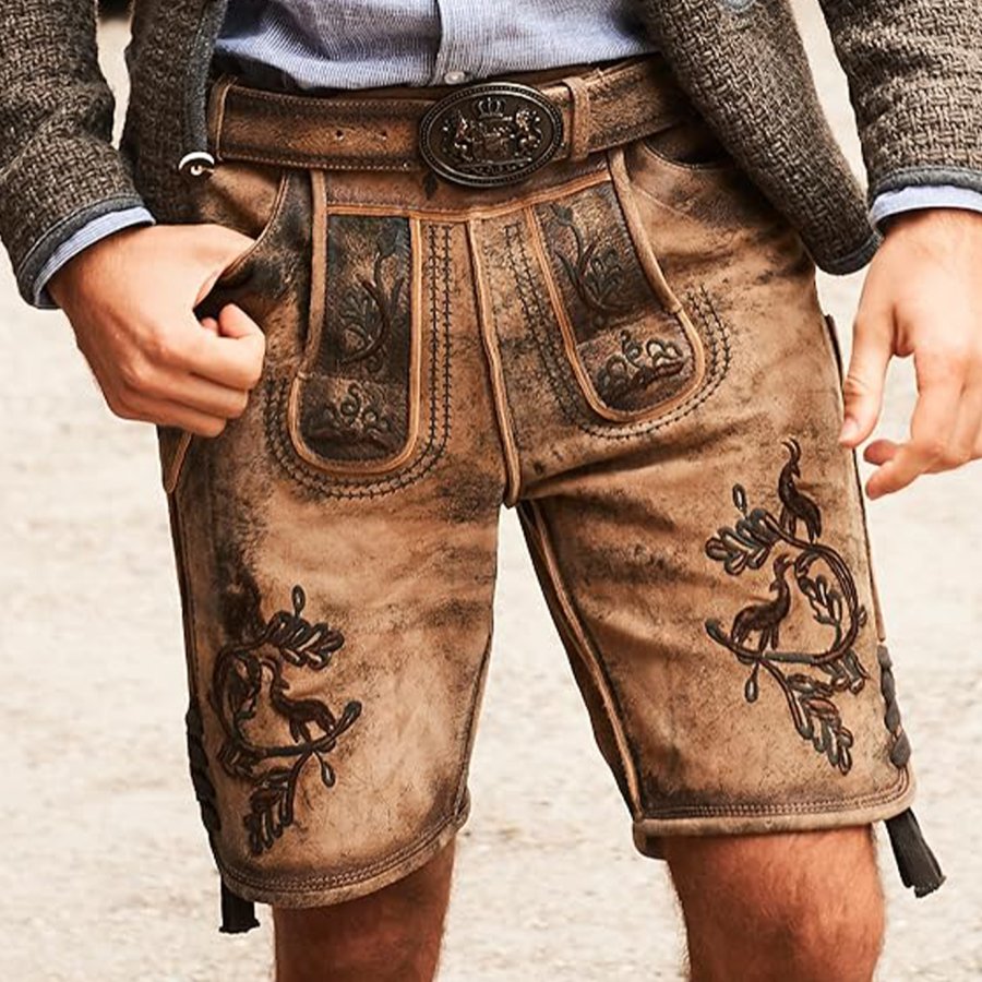 

Men's Vintage Bavarian National Print Suede Shorts