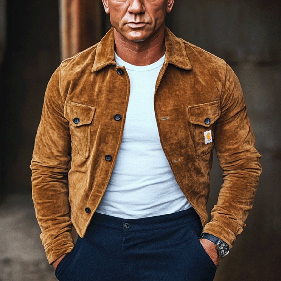 

Men's Vintage Suede Button Pocket Jacket
