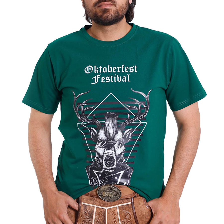 

Men's Vintage Forest Bavarian Deer Hunting Print Crew Neck Short Sleeve T-shirt