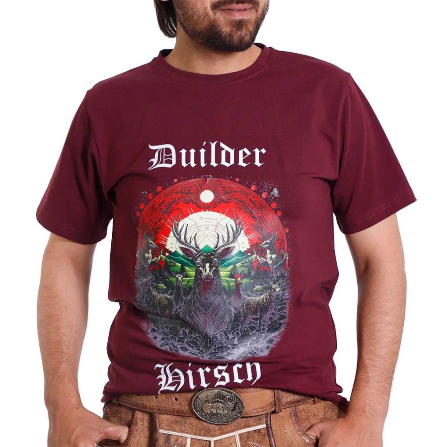 

Men's Vintage Bavarian Trachten Alps Stag Hunting Deer Print Crew Neck Short Sleeve T-shirt