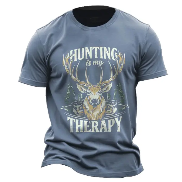 Men's Vintage Traditional Bavarian Deer Hunting Print Crew Neck Short Sleeve T-shirt - Dozenlive.com 