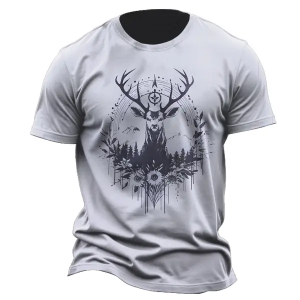 Men's Vintage Bavarian Traditional Deer Hunting Print Crew Neck Short Sleeve T-shirt - Anurvogel.com 