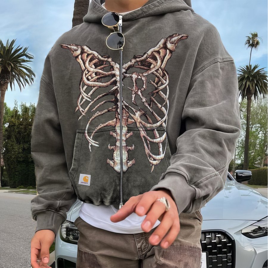 

Men's Vintage Skull Print Oversized Hoodie