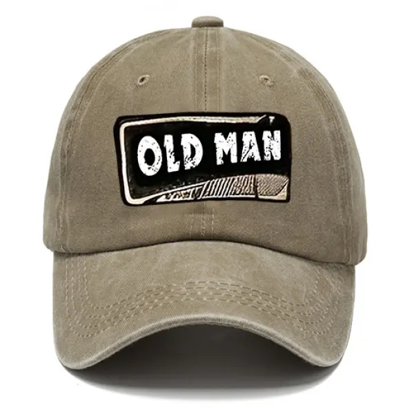 Old Man Unisex Washed Cotton Sun Hat Vintage Print Casual Cap - Wayrates.com 
