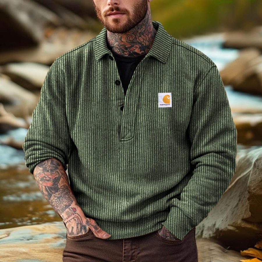

Men's Vintage Corduroy Polo Button Long Sleeve Sweatshirt