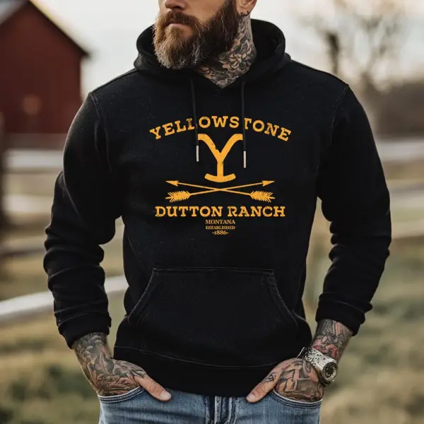 Men's Vintage Yellowstone Western Cowboy Pocket Long Sleeve Casual Hoodie Only $26.99 - Cotosen.com 