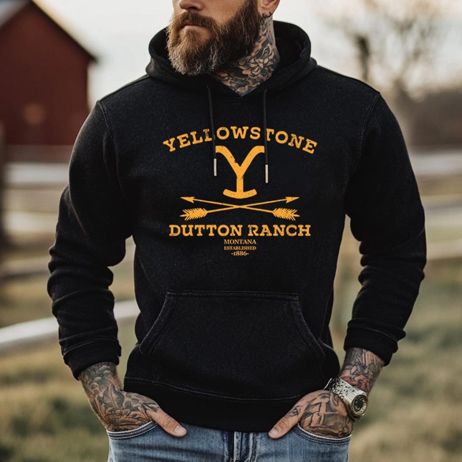 

Men's Vintage Yellowstone Western Cowboy Pocket Long Sleeve Casual Hoodie