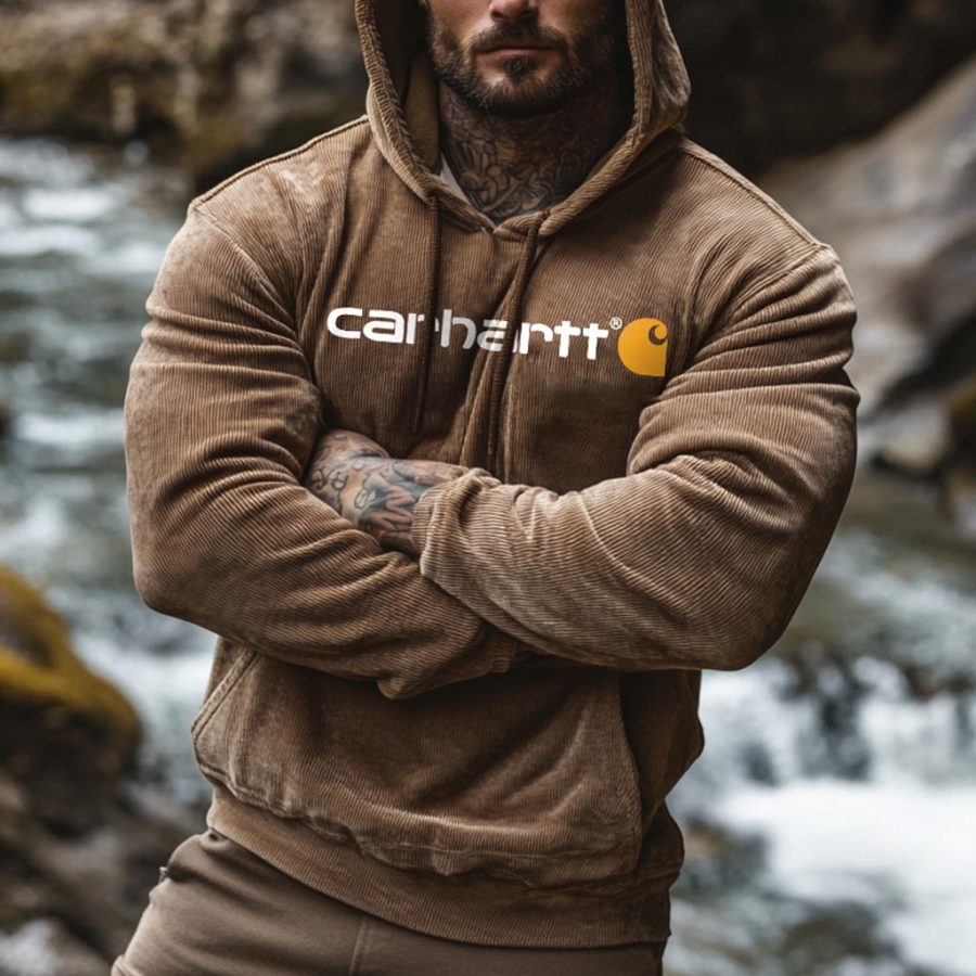 

Men's Vintage Corduroy Pocket Long Sleeve Casual Hoodie