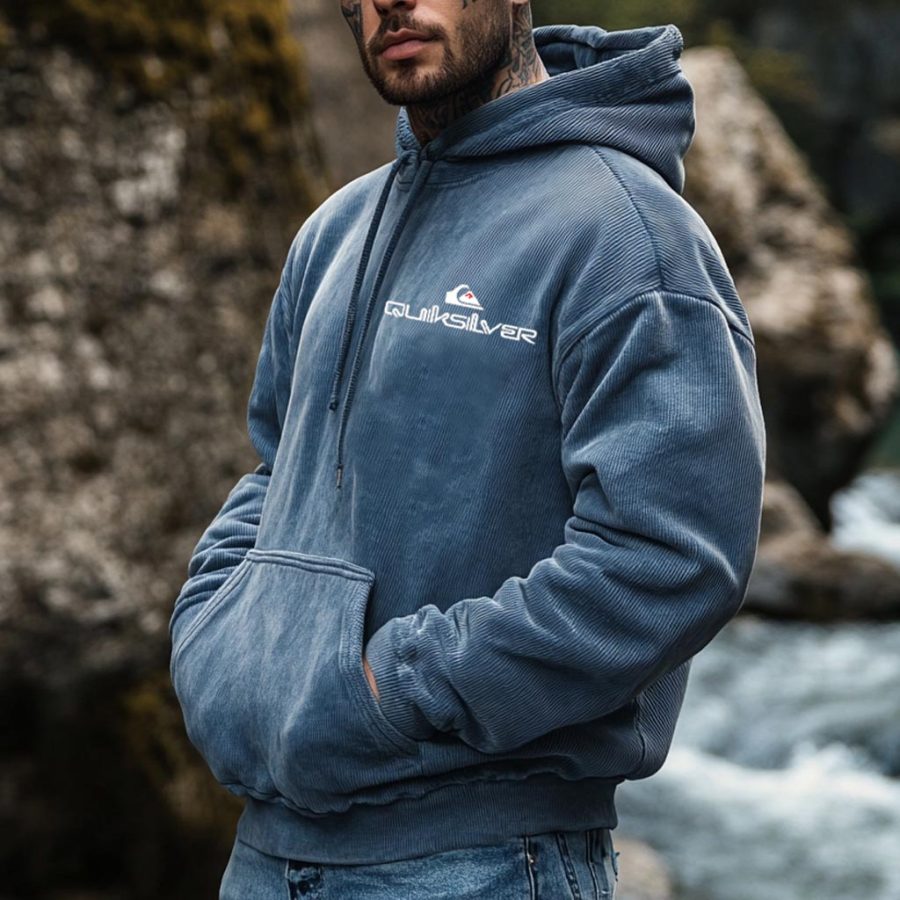 

Men's Vintage Corduroy Surf Pocket Long Sleeve Casual Hoodie
