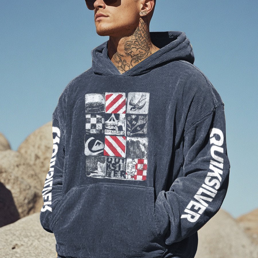 

Men's Vintage Outdoor Beach Corduroy Print Hoodie