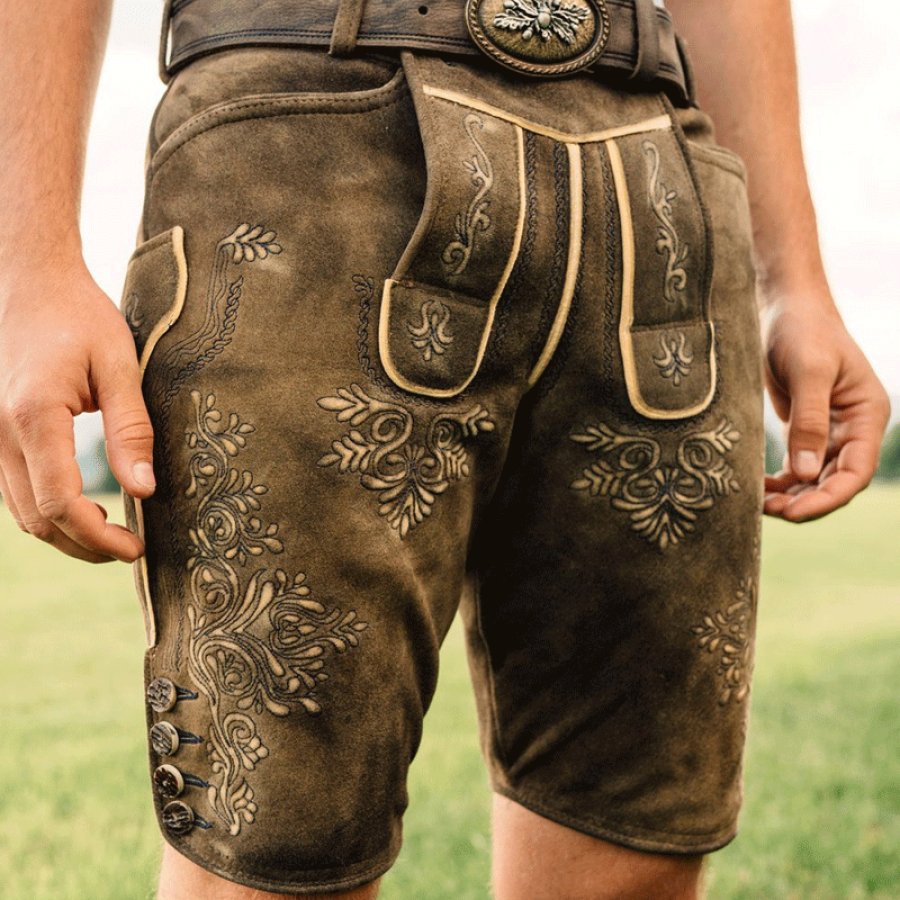 

Men's Vintage Oktoberfest Bavaria Lederhosen West Cowboy Pocket Traditional Shorts