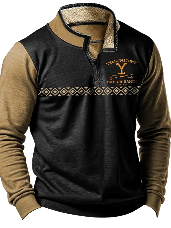 Men's Yellowstone Collar Fleece Aztec Print 1/4 Zipper Sweatshirt - Menwyx.com 