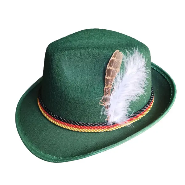 Oktoberfest Alpine Fedora Bavarian Swiss Traditional Felt Costume Hat With Feather - Rabclub.com 