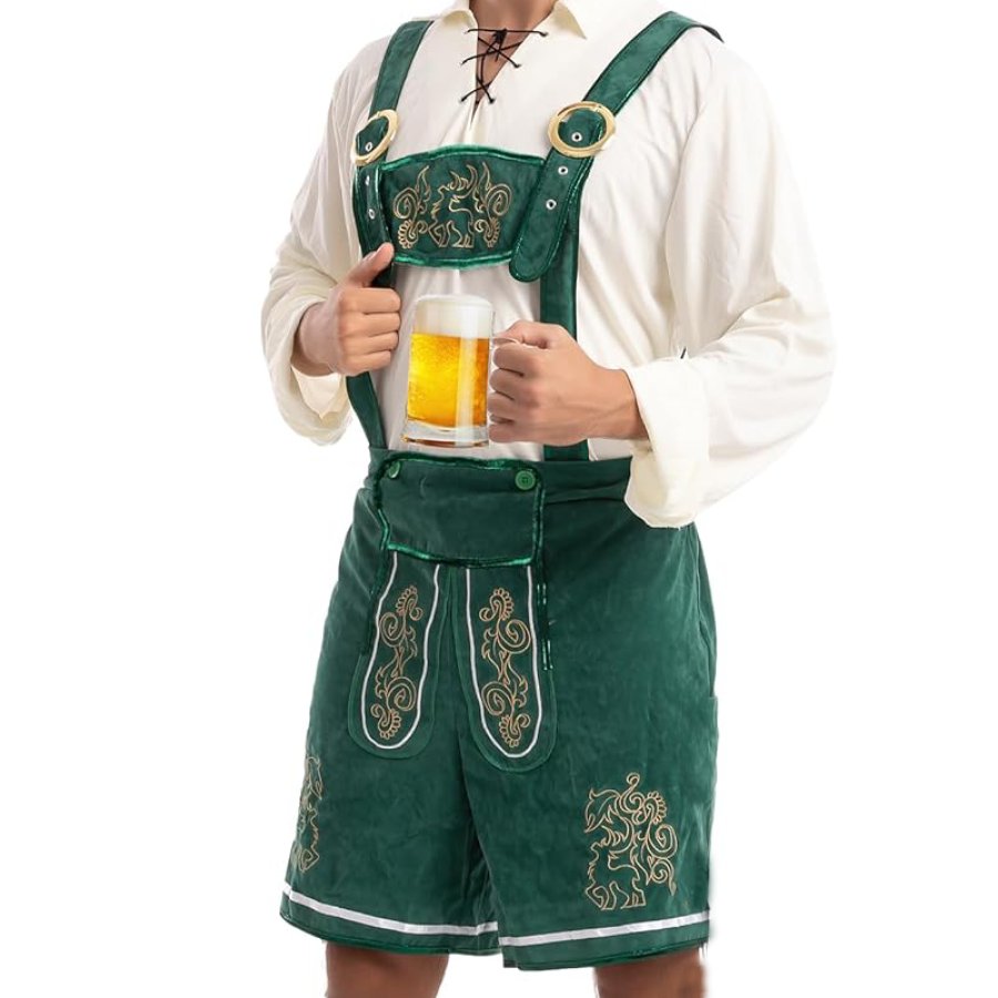 

Men's Vintage Bavarian Oktoberfest Print Shorts With H-shaped Straps