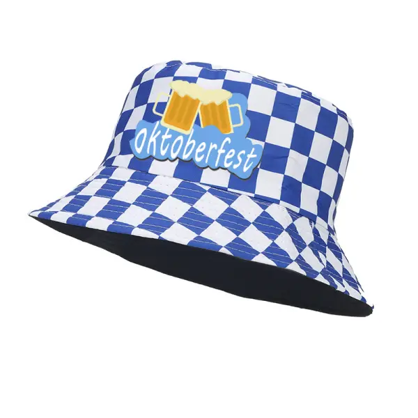 Oktoberfest Blue And White Beer Festival Bavarian Feather Check Print Hat - Nicheten.com 