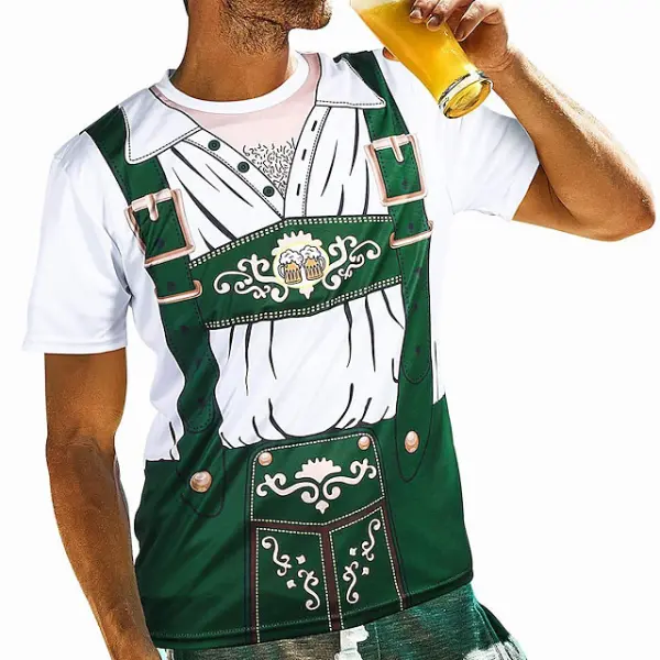 Men's Oktoberfest Bavarian Lederhosen 3D Graphic Print Party Casual Daily Crew Neck Short Sleeve T-shirt - Wayrates.com 