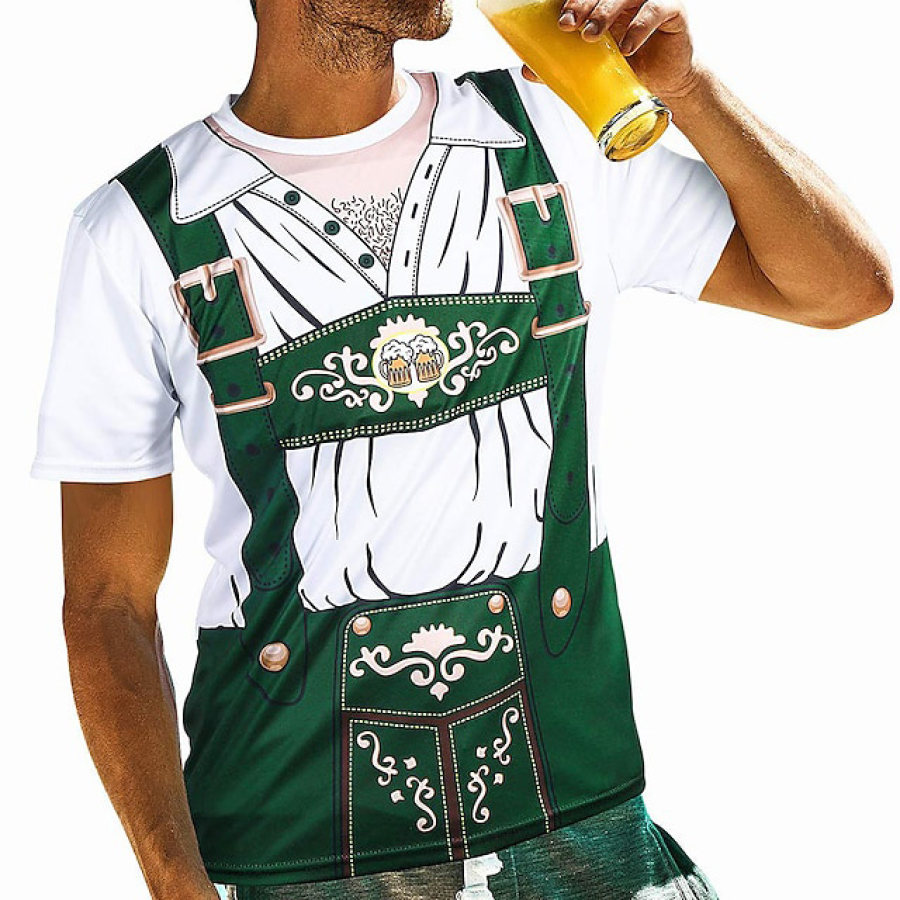 

Men's Oktoberfest Bavarian Lederhosen 3D Graphic Print Party Casual Daily Crew Neck Short Sleeve T-shirt