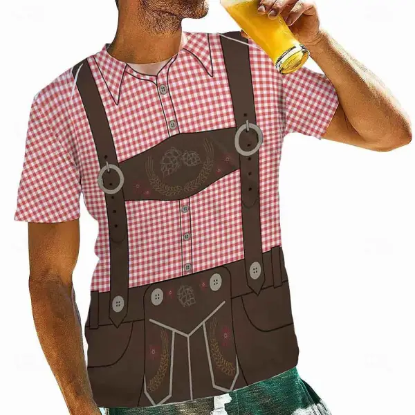 Men's Oktoberfest Bavarian Lederhosen 3D Graphic Print Party Casual Daily Crew Neck Short Sleeve T-shirt - Wayrates.com 