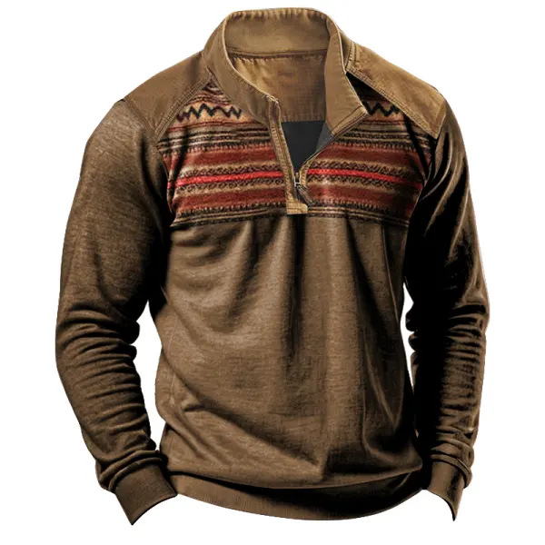 Men's Vintage Ethnic Printed Zipper Collar Sweater - Rabclub.com 