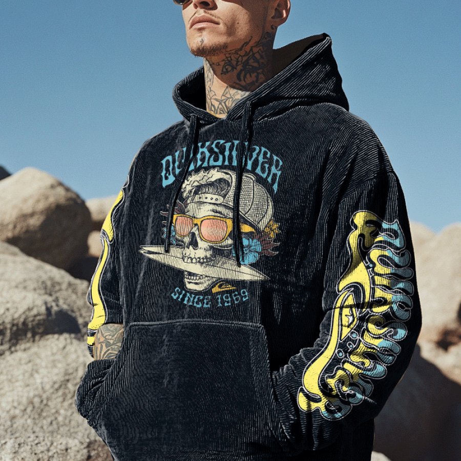 

Men's Vintage Outdoor Beach Corduroy Print Hoodie