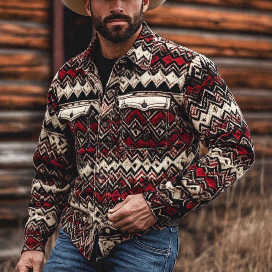 

Men's Vintage Western Cowboy Retro Pocket Shirt