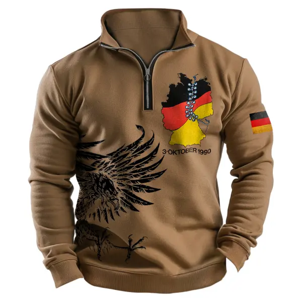 Men's Vintage Tag Der Deutschen Einheit German Flag Eagle Quarter-Zip Stand Collar Long Sleeve Sweatshirt - Elementnice.com 