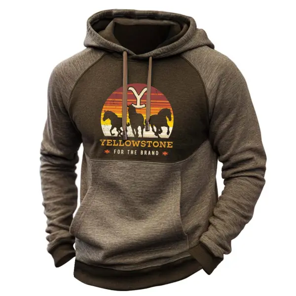 Men's Vintage Yellowstone Color Block Long Sleeve Hoodie - Rabclub.com 