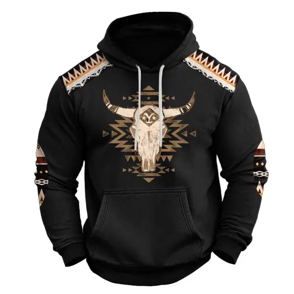 Men's Vintage Yellowstone Western Cowboy Aztec Pocket Long Sleeve Casual Hoodie - Menzfolk.com 