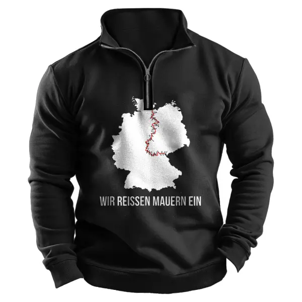 Men's Vintage German Unity Day German Flag Quarter-Zip Stand Collar Long Sleeve Sweatshirt - Elementnice.com 