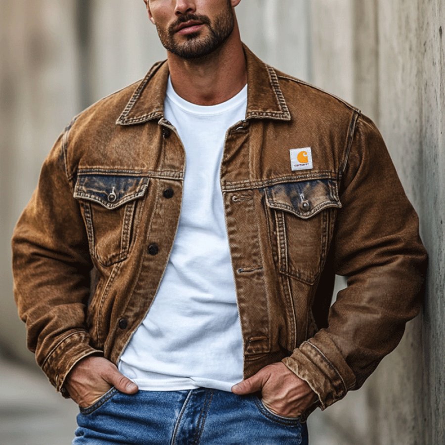 

Men's Vintage Pocket Zipper Outdoor Leisure Denim Jacket