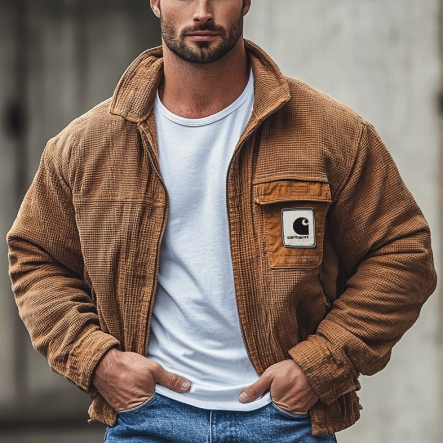 

Men's Vintage Pocket Zipper Outdoor Leisure Waffle Fabric Jacket