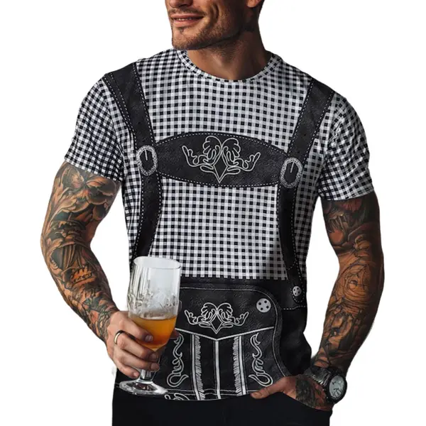 Men's Oktoberfest Bavarian Lederhosen Check 3D Graphic Print Party Casual Daily Crew Neck Short Sleeve T-shirt - Wayrates.com 