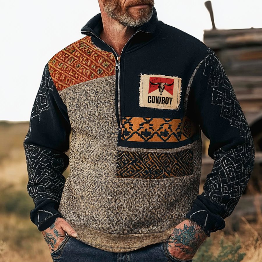 

Men's Vintage Yellowstone Outdoor Ethnic Style Printed Patchwork Everyday Stand-up Collar Sweatshirt