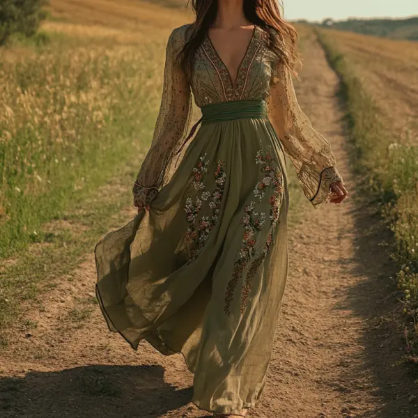 Women's Elegant Bohemian Style Yarn Rustic Boho Dress - Wayrates.com 