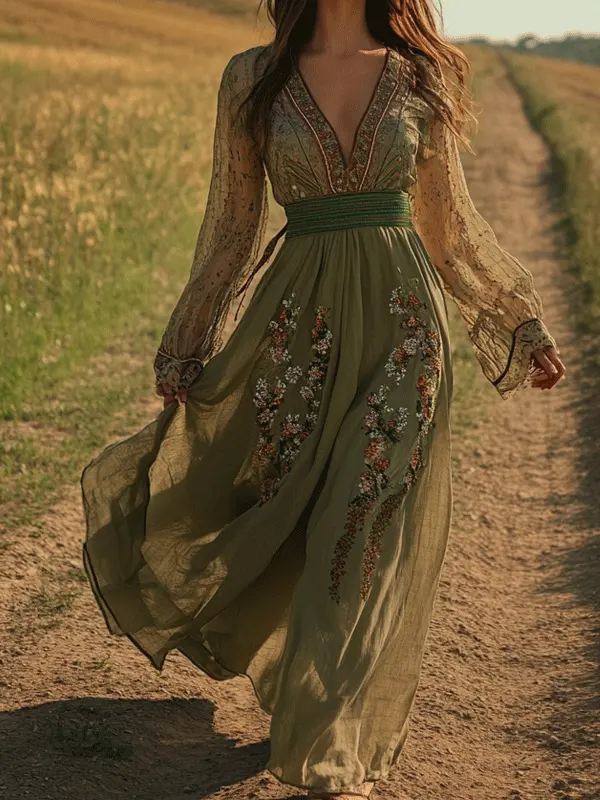 Women's Elegant Bohemian Style Yarn Rustic Boho Dress - Menwyx.com 