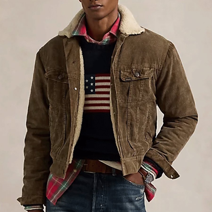 

Men's Corduroy Truck Driver Lamb Wool For Warmth Jacket