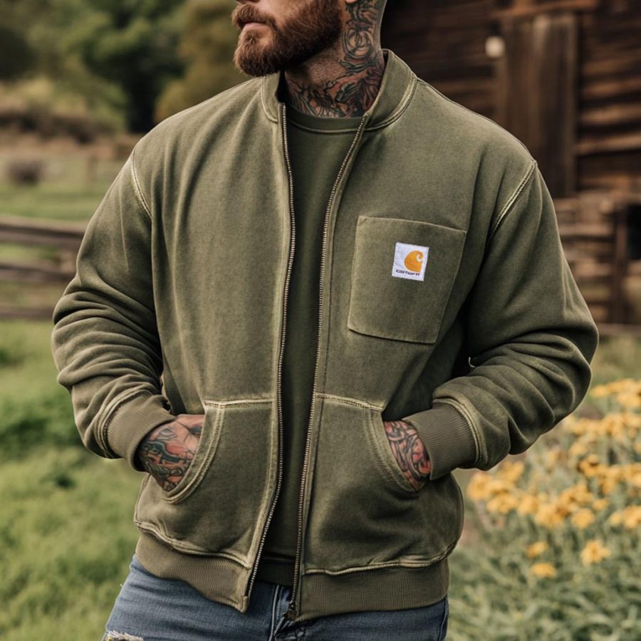 

Men's Vintage Chest Pocket Outdoor Baseball Collar Jacket