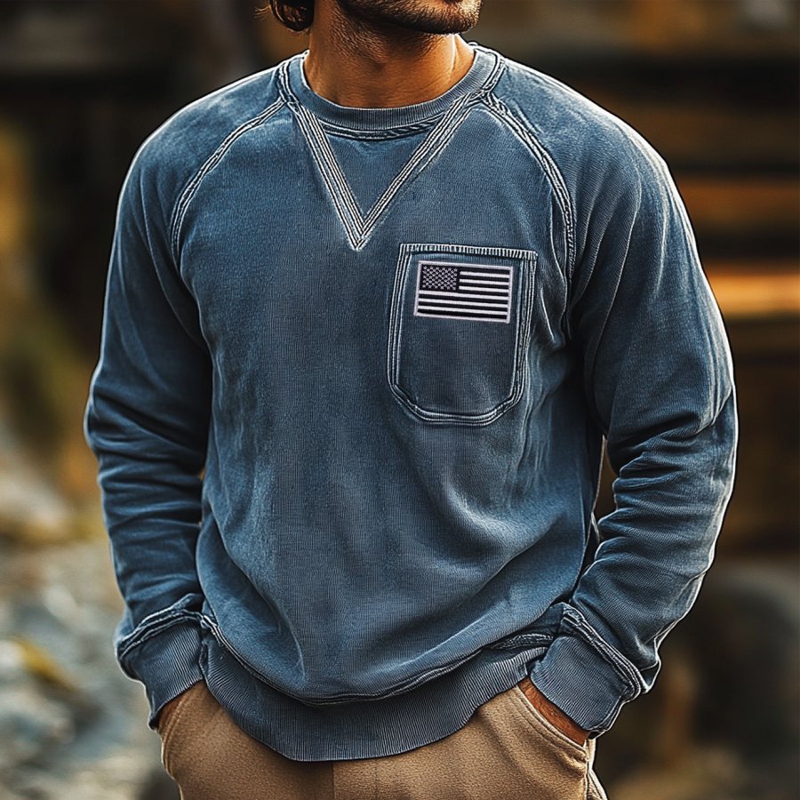 

Men's Vintage Print American Flag Medallion Corduroy Casual Long Sleeve Oversized Sweatshirts