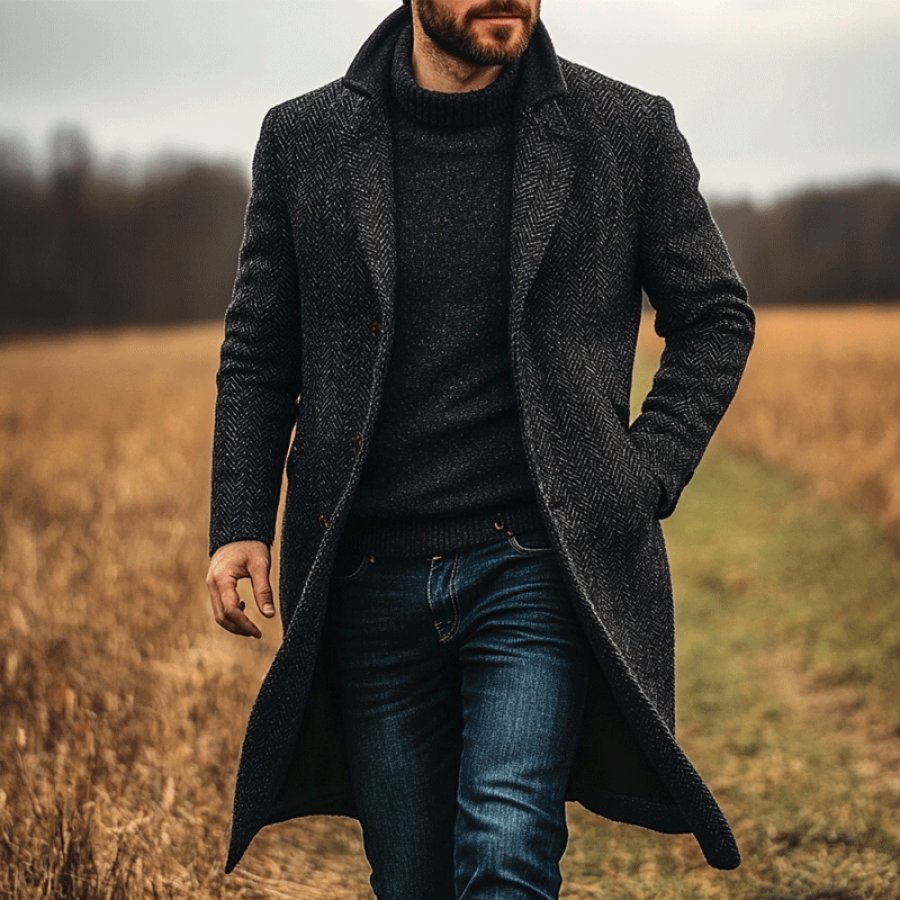 

Men's Vintage Outdoor Leisure Herringbone Pattern Coat