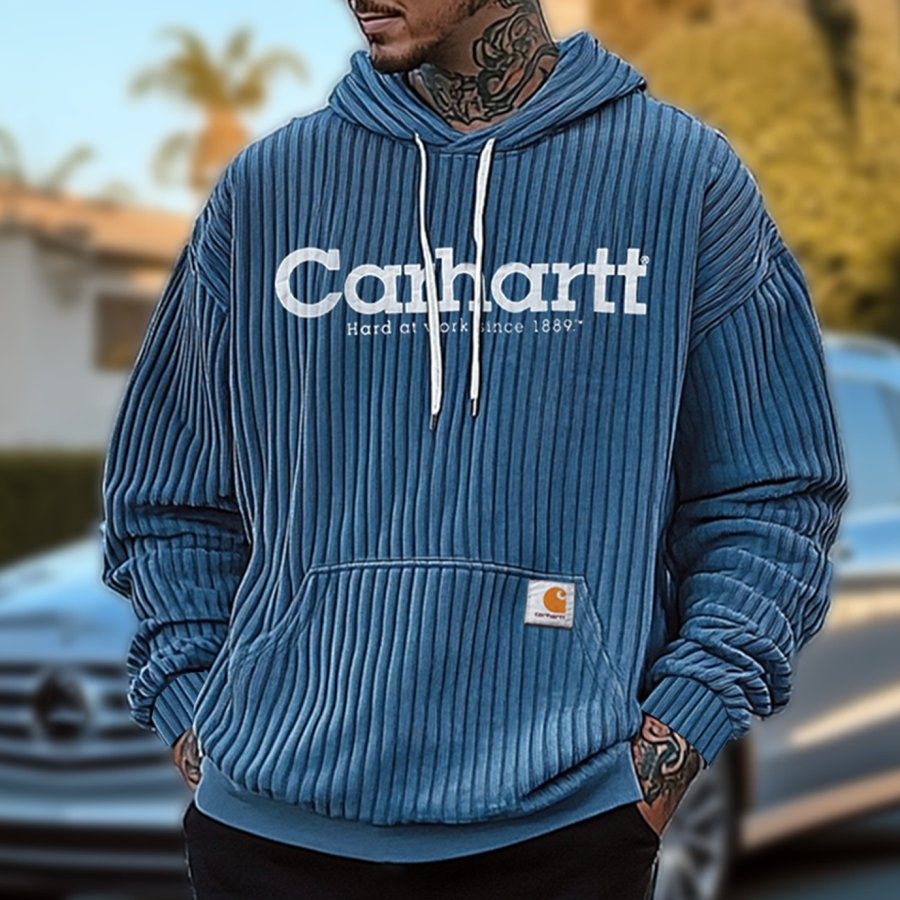 

Men's Corduroy Vintage Print Pullover Loose Patchwork Long Sleeve Hoodie